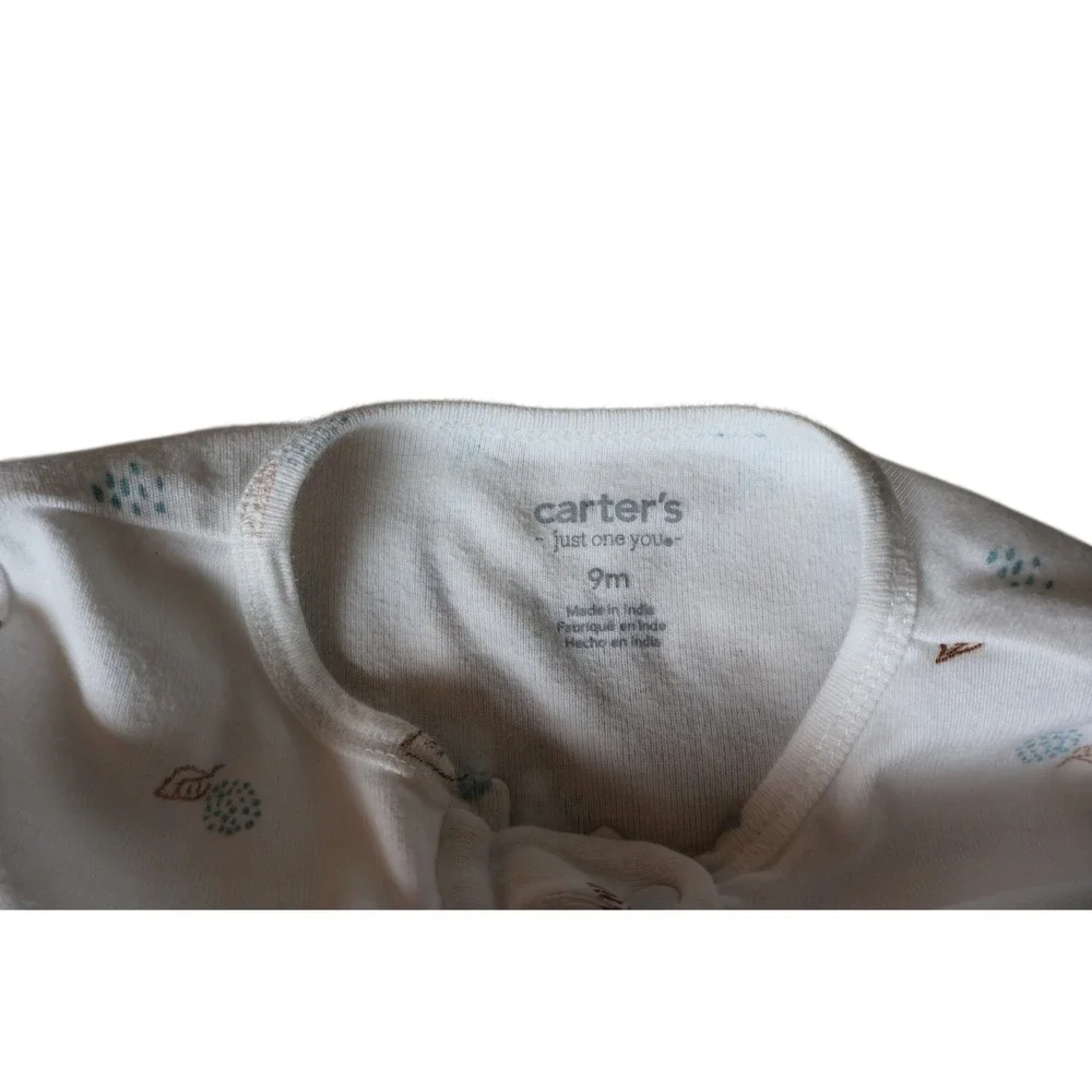 Carters Just One You Baby Neutral Leaf Print Footed Sleeper Pajamas 9M White